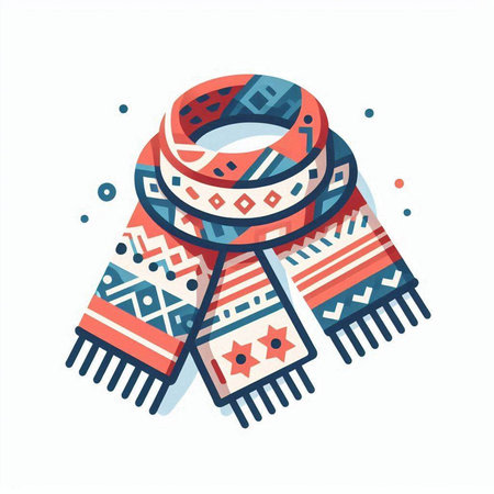 Vector illustration of a warm knitted scarf with a pattern in the style of a flat designのイラスト素材