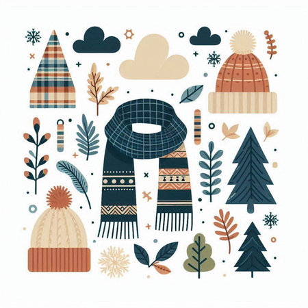 Winter set with hand drawn elements. Scandinavian style. Vector illustration.のイラスト素材