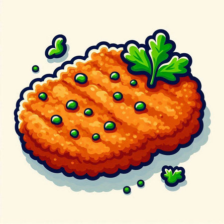 Illustration of a cutlet with parsley on a white backgroundのイラスト素材