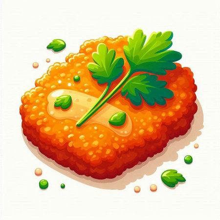 Illustration of a fish cutlet with parsley on a white backgroundのイラスト素材