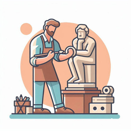 Sculptor working at the marble statue. Flat vector illustration.のイラスト素材