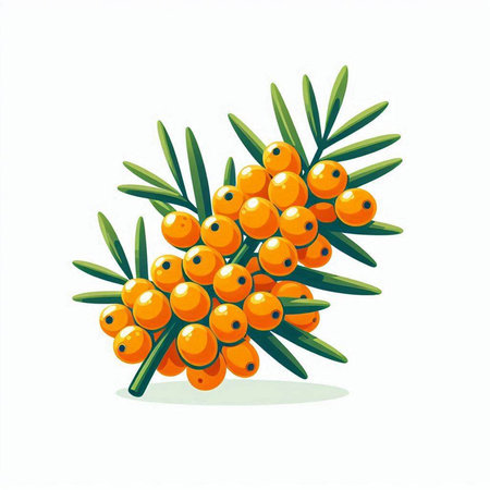Sea buckthorn berries on a white background. Vector illustration.のイラスト素材