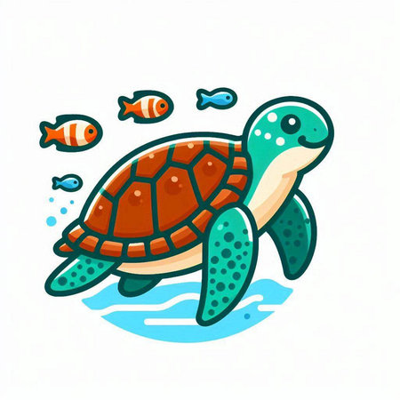 Cute cartoon sea turtle swimming in the ocean. Vector illustration.のイラスト素材