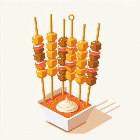 Barbeque on skewers with sauce. Isometric vector illustration.のイラスト素材