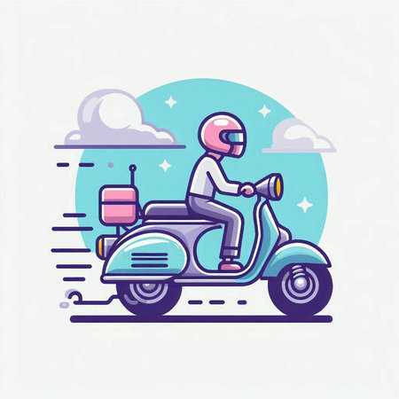 Vector illustration of a motorcyclist in helmet riding a scooterのイラスト素材