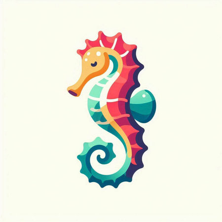 Sea horse. Colorful vector illustration in flat style isolated on white background.のイラスト素材
