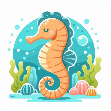 Sea horse. Underwater world. Vector illustration in a flat styleのイラスト素材