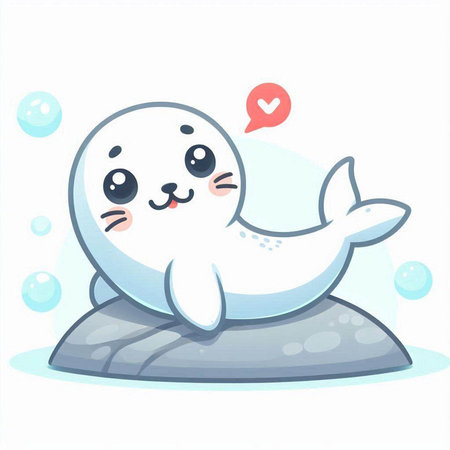 Cute white seal on the rock. Vector cartoon character illustration.のイラスト素材