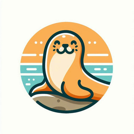Cute seal on the beach. Vector illustration in flat style.のイラスト素材
