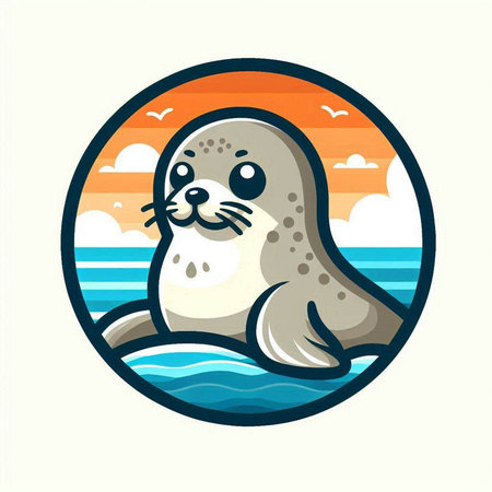 Vector illustration of a seal on the background of the sea and skyのイラスト素材