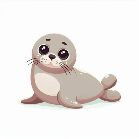 Cute baby seal on a white background. Vector illustration in cartoon style.のイラスト素材