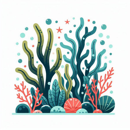 Coral reef vector illustration. Underwater world. Marine life.のイラスト素材