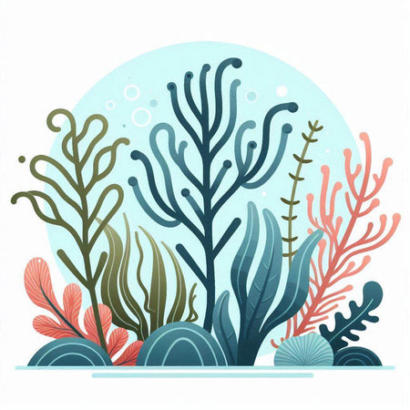 Coral reef. Underwater landscape with algae. Vector illustration.のイラスト素材