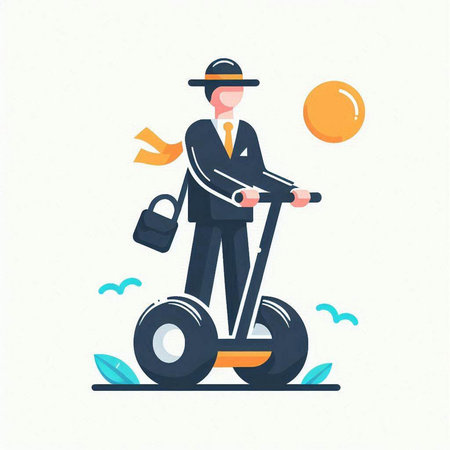 Businessman riding an electric scooter. Flat style vector illustration.のイラスト素材