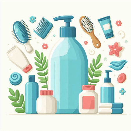 Cosmetics and skin care products. Vector illustration in flat style.のイラスト素材