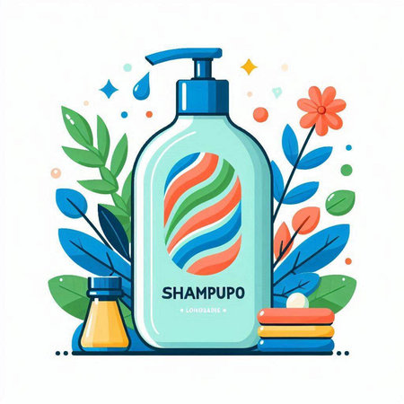 Shampoo bottle with liquid soap. Vector illustration in flat style.のイラスト素材