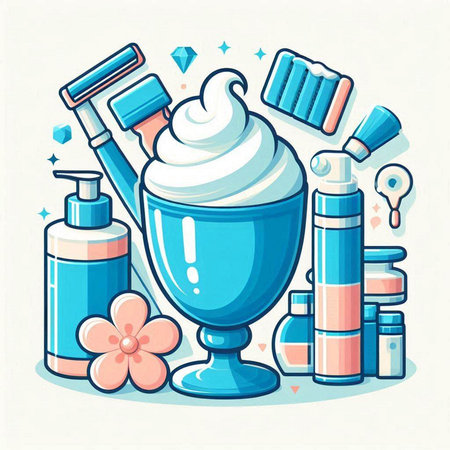 Vector illustration of a cream in a glass jar with cosmetic products.のイラスト素材