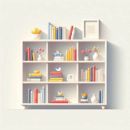 Bookshelf with books and decorations. Vector illustration. Eps 10のイラスト素材