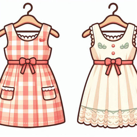 Illustration of two dresses on a hanger with a bow.のイラスト素材