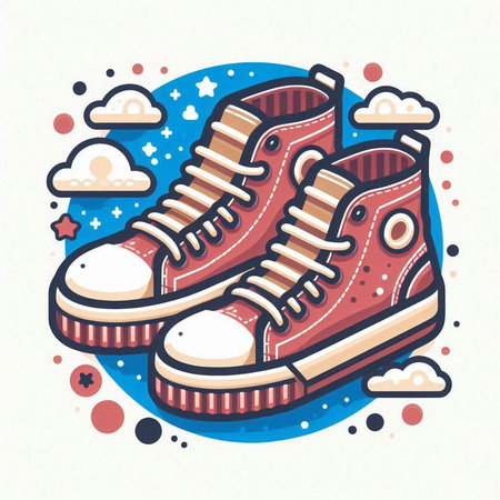 Sneakers on the background of the sky. Vector illustration.のイラスト素材