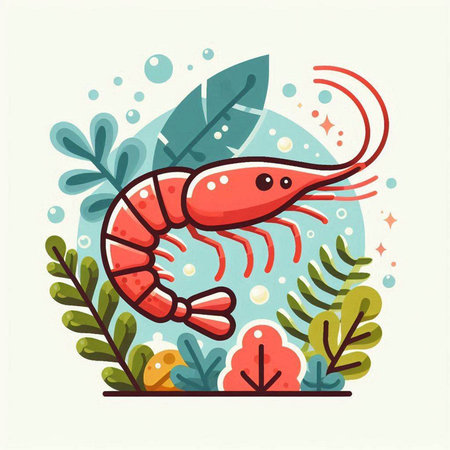 Shrimp. Vector illustration in flat cartoon style. Seafood.のイラスト素材