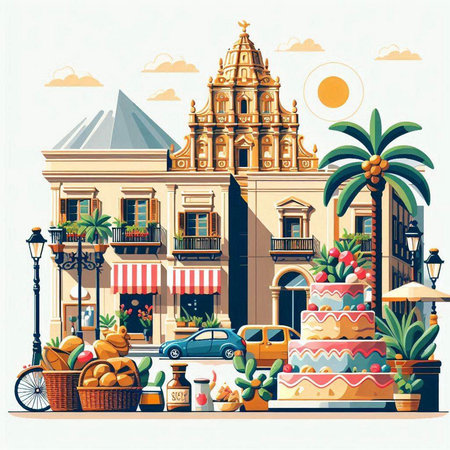 Cafe on the street in Barcelona, Spain. Vector illustration.のイラスト素材