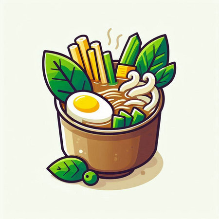 Cartoon hot pot with chopsticks and vegetables. Vector illustration.のイラスト素材