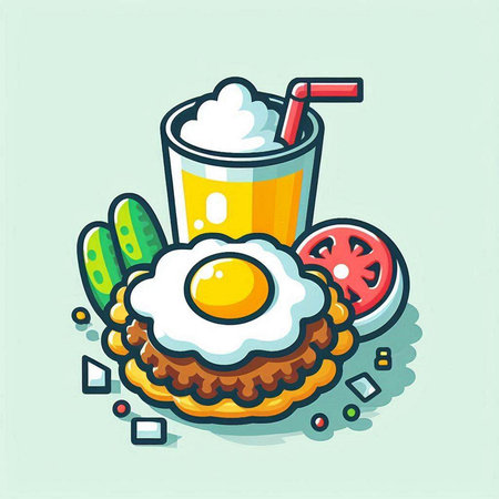 Fried egg and a glass of orange juice. Vector illustration.のイラスト素材