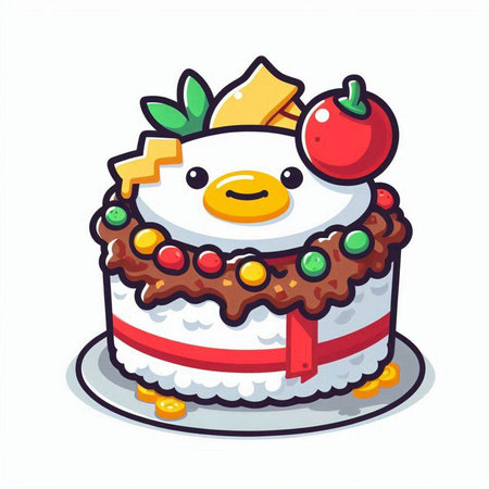 Cute cartoon snowman cake on white background. Vector illustration.のイラスト素材