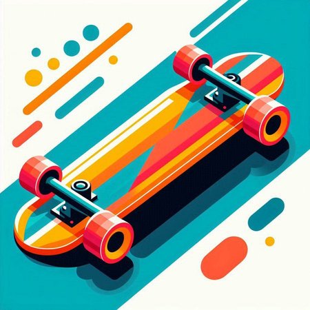 Skateboard on colorful abstract background. Vector isometric illustration.のイラスト素材