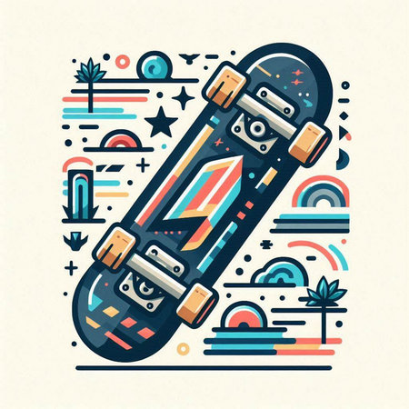 Skateboard. Colorful vector illustration in line art style.のイラスト素材