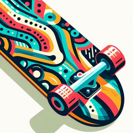 Skateboard with colorful pattern on the white background. Vector illustration.のイラスト素材