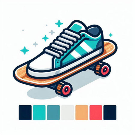 Skateboard icon in flat style. Vector illustration of a skateboard.のイラスト素材