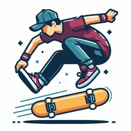 Vector illustration of a skateboarder jumping on a skateboard.のイラスト素材