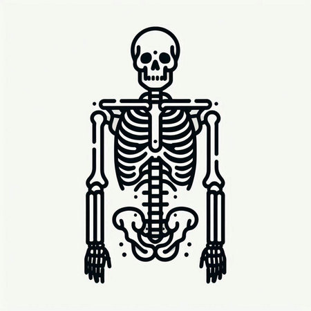Human skeleton with bones isolated on white background. Halloween vector illustration.のイラスト素材