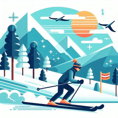 Man skiing in the mountains. Winter sports. Flat vector illustration.のイラスト素材