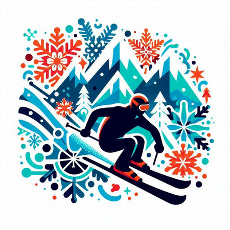 Snowboarder in the mountains. Winter sport. Vector illustration.のイラスト素材