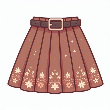 Illustration of a brown skirt with floral pattern on a white backgroundのイラスト素材