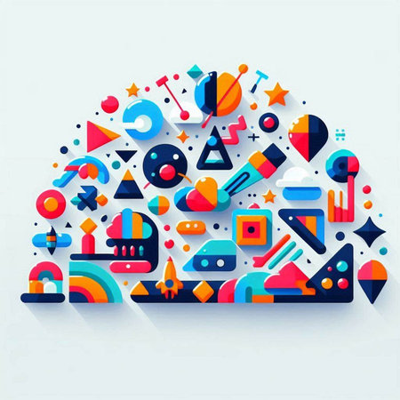 Abstract geometric background with colorful paper cut shapes. Vector Illustration.のイラスト素材