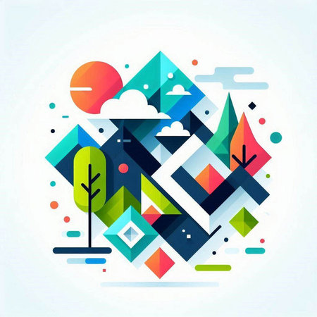 Abstract colorful geometric composition. Modern minimalistic style. Vector illustration.のイラスト素材