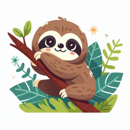 Cute cartoon sloth sitting on a branch. Vector illustration.のイラスト素材