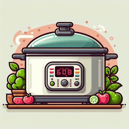 Vector illustration of a modern electric multicooker with a timer.のイラスト素材