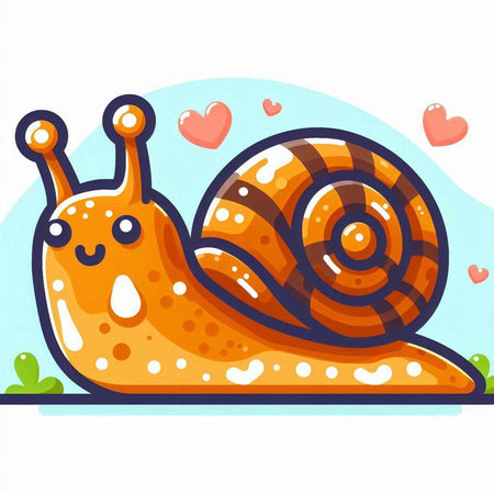 Vector illustration of a cute snail on a white background with hearts.のイラスト素材