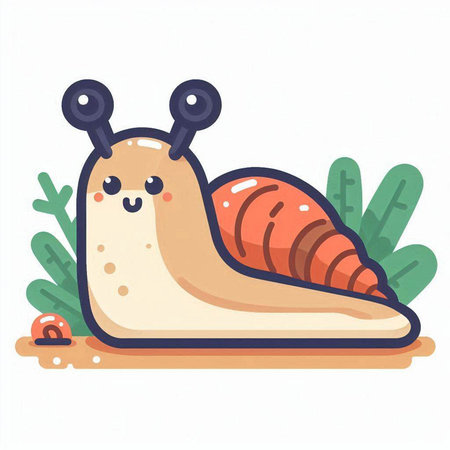 Snail on a white background. Vector illustration in cartoon style.のイラスト素材