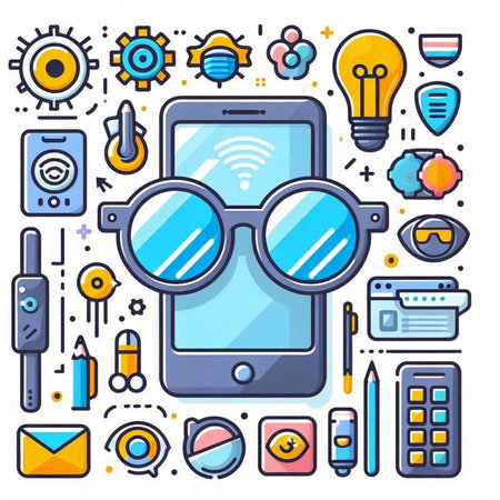 Smartphone and technology thin line icons set. Modern vector illustration.のイラスト素材