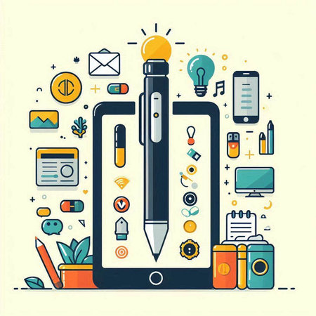 Flat line design modern vector illustration concept of e-learning and online educationのイラスト素材