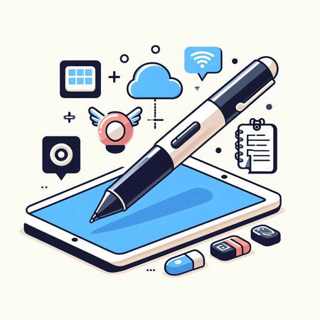 Smartphone with pen and cloud computing icons. Vector illustration in line art style.のイラスト素材