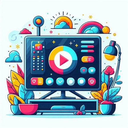 Video streaming concept. Vector illustration in flat cartoon style. Computer monitor with video playerのイラスト素材