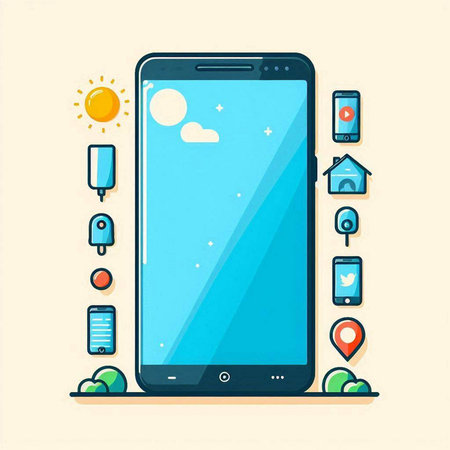 Smartphone with flat icons. Technology concept. Vector illustration. Eps 10のイラスト素材