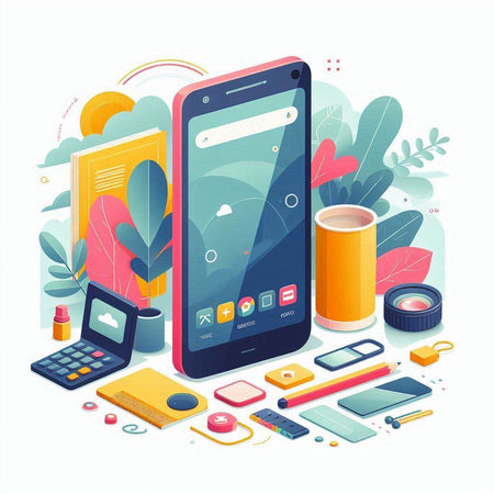Smartphone with social media application on screen. Vector illustration in flat styleのイラスト素材